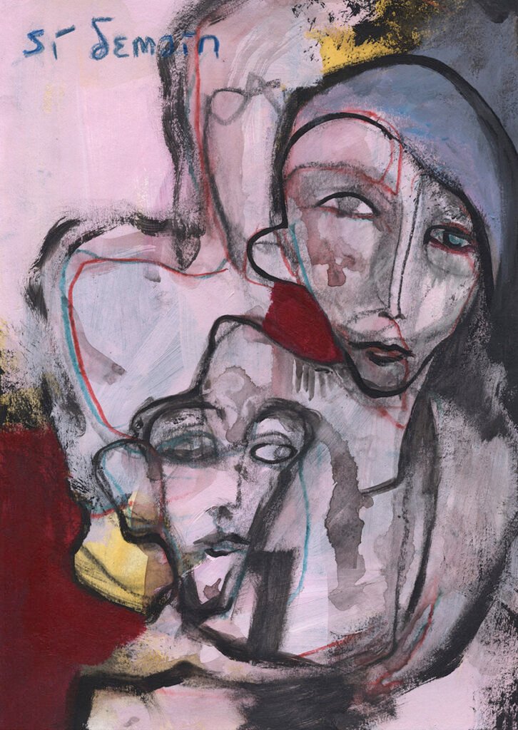 Nocturnes #26, acrylique, encre, fusain et crayon, 21x30cm, février 2026