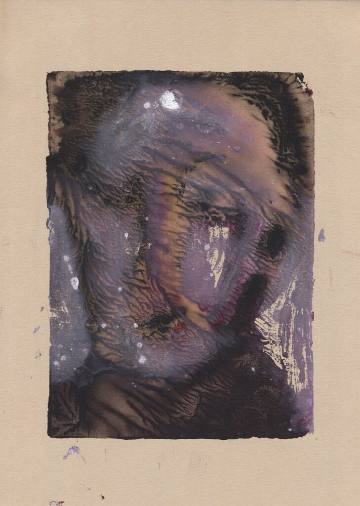 Peinture Nocturne, visage acrylique et encre sur papier