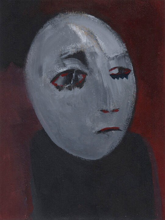 Face acrylic painting in mysterious atmosphere, by Charlie Plisson, french outsider artist