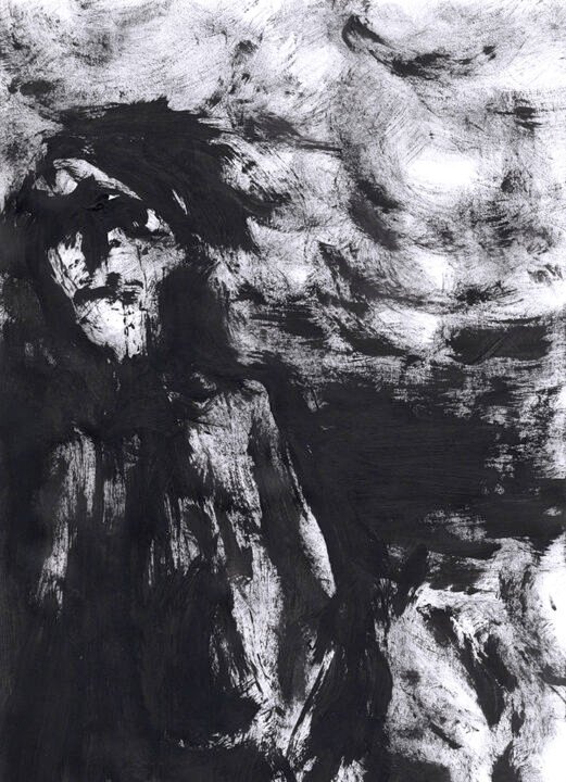 Face and landscape painting in a strange and dark atmosphere, by Charlie Plisson, french outsider artist