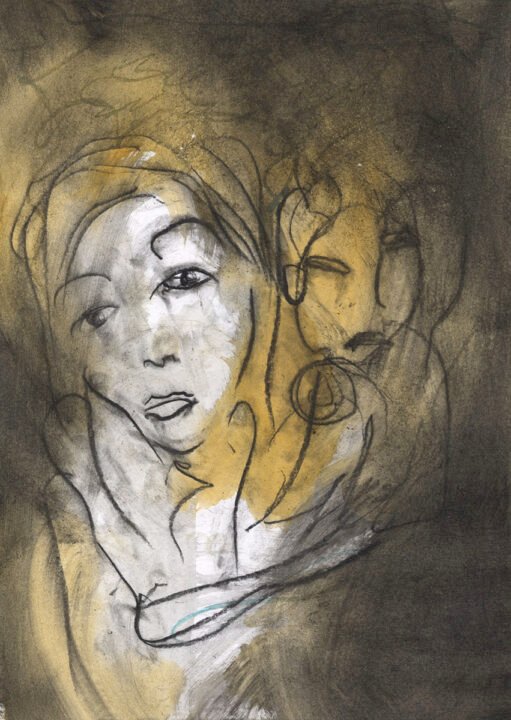 Nocturnes #26, acrylique, encre, fusain et crayon, 21x30cm, février 2026