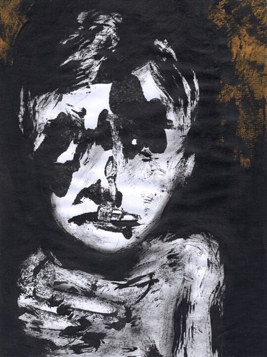 Face acrylic painting in strange atmosphere, by Charlie Plisson, french outsider artist