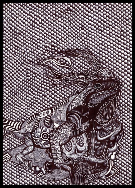dessin d'iguane au stylo à bille Bic