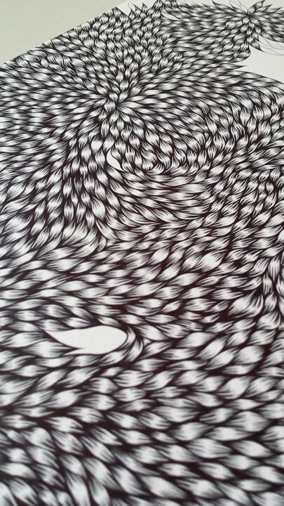 Hypnotic drawing Symptome coincidence, with Bic ballpen on paper, by Charlie Plisson